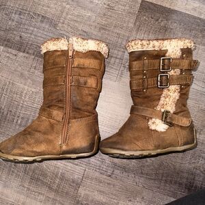 Shoe Dept. Haley Brown Mid-Calf Faux Suede Faux Fur Lined Zip Buckle Kids Size 8